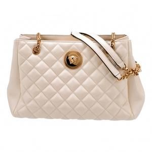 NEW VERSACE women's quilted la medusa chain strap tote bag in ivory
